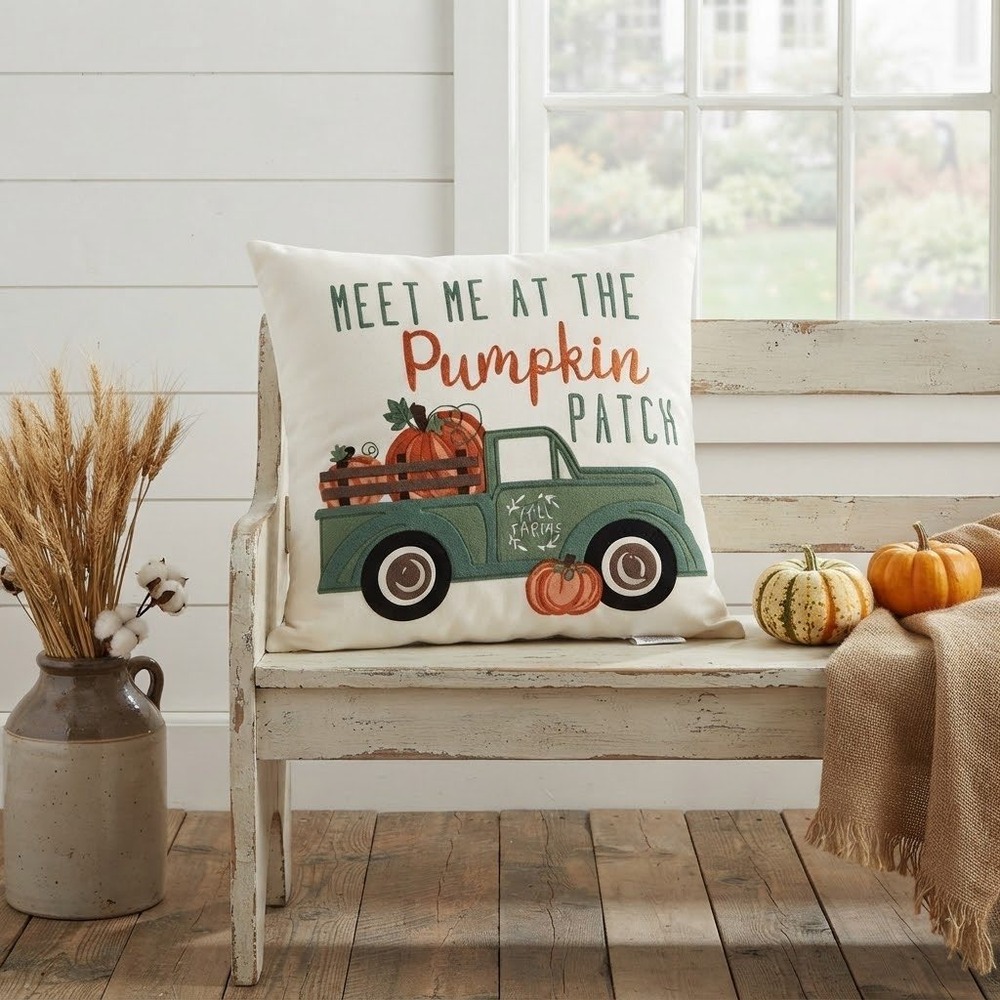 Mainstays Pumpkin Patch Vintage Truck Plaid Reversible Fall Throw Pillow 17x17